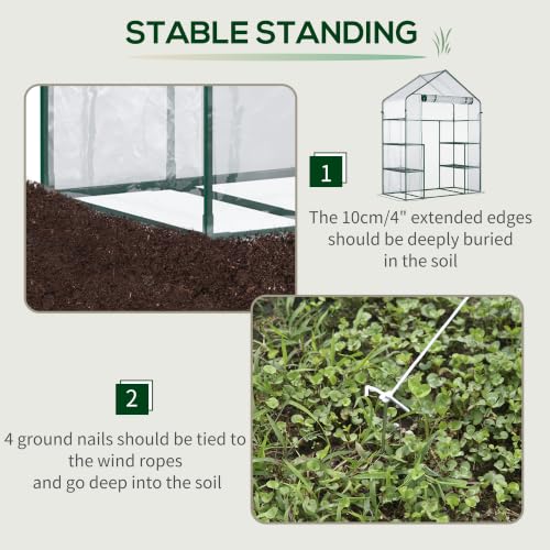 Outsunny 5' x 2.5' x 6.5' Mini Walk-in Greenhouse 3 Tier Shelves PVC Clear - color: Dark Green