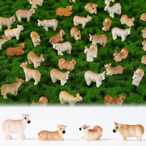 48 Pcs Mini Yellow Calf Figurines Set, Miniature Animal Figures with 4 Poses, Realistic Calf Resin Figurines for Micro Landscape, Fairy Garden Decor and DIY Crafts (Yellow Calf) - color: Yellow Calf