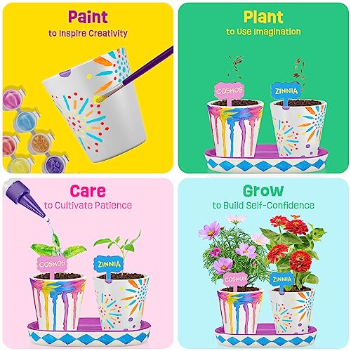 Tekoly 4 Set Paint & Plant Flower Gardening Kit, Gifts for Girls Ages 8-12