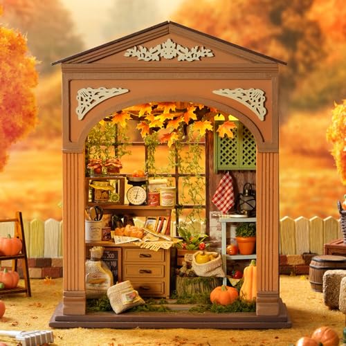 CUTEROOM DIY Miniature House Building Kit for Adults with LED Lights - Realistic Mini Dollhouse Model & Wooden Furniture, Creative Craft Kit for Home Decor Gift- Harvest Time - style: Harvest Time
