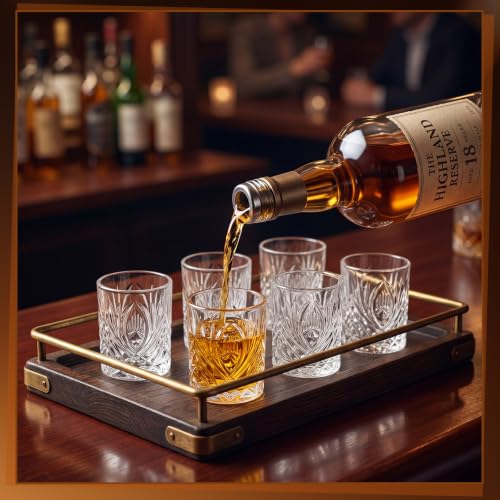 Meanplan 24 Pcs Mini Whiskey Tasting Set - 3.4oz Heavy Base Crystal Rocks Glasses - Vintage Engraved Small Bourbon & Whiskey Tasters for Bar, Parties, and Flight Samplings(Feather Embossed) - style: Feather Embossed