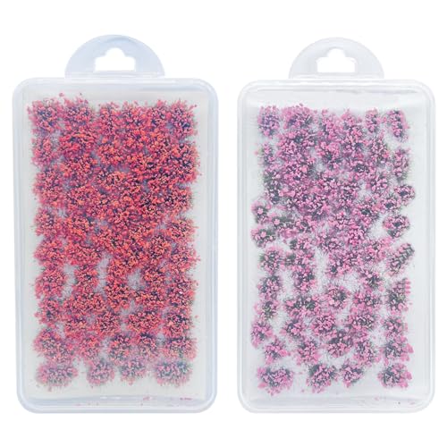 Woohome 106 Pcs DIY Miniature Colorful Flower Cluster Self Adhesive Flower Vegetation Groups Pink Orange Static Grass Tufts for Train Landscape Railroad Scenery Sand Military Layout Model - color: 2a
