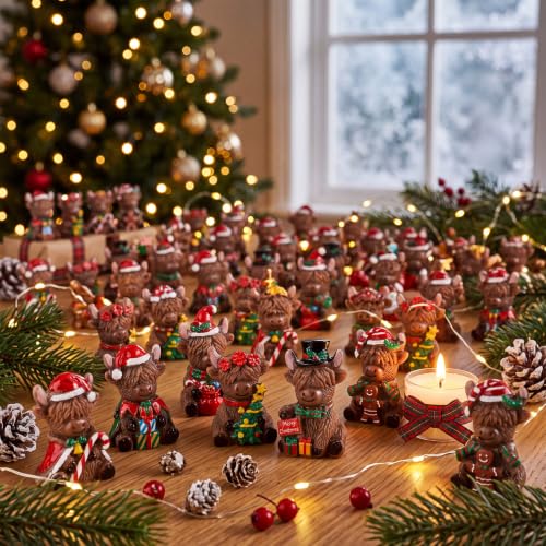Yaomiao 60 Pcs Christmas Mini Resin Highland Cow - style: Christmas