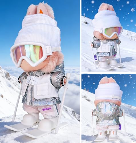 17cm Doll Clothes & Accessories Set for Labubu, White Ski Outfits - color: White