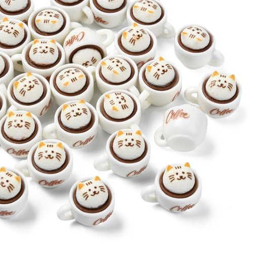 Stiesy Resin Coffee Cup Miniature Decorations 30Pcs, White Cup with Cute Cat Miniature Figurines Display for Barista Theme Shelf Display Kitchen Decor - color: Cup With Cat-30pcs