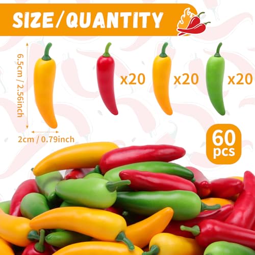 Gresorth 60 Pcs Artificial Mini Chili Pepper Decoration Fake Vegetables - color: Red, Green, Yellow