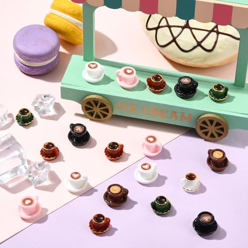 Stiesy 35 Pcs Afternoon Tea Beverages Miniature SetsCoffee Cup Black Tea Figurines Tiny Resin Mug Ornaments for Micro Landscape Desktop Display - color: Coffee Cup/Tea Cup-35pcs