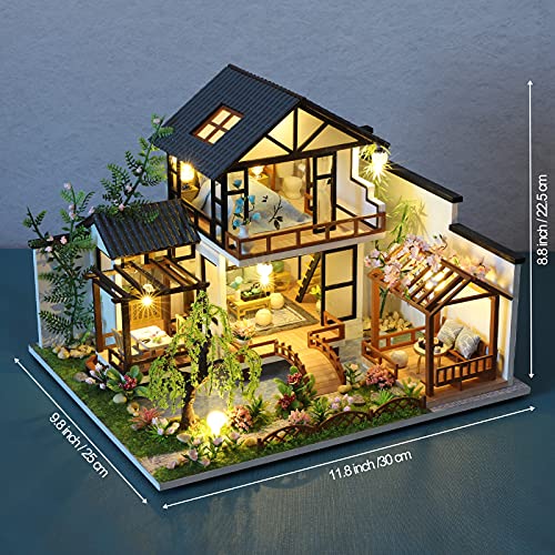 GuDoQi DIY Miniature Dollhouse Kit, Tiny House kit with Music, Miniature House Kit 1:24 Scale, Great Handmade Craft Gift for Birthday Christmas Day, Traditional Courtyard House - color: Traditional Courtyard