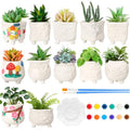 Hushee 12 Sets Ceramic Succulent Pots to Paint with Drainage - color: Flower