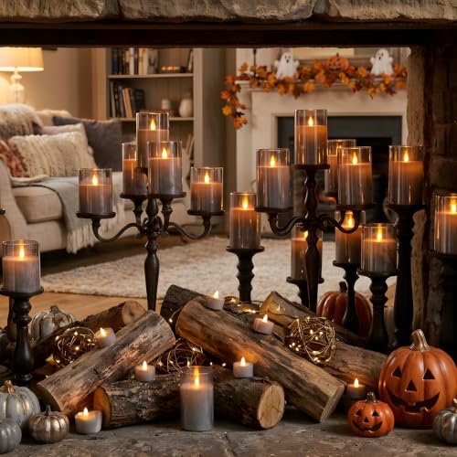 NICEME Radiance Evanescing Flameless Candles with Remote, 3 Pack Glass Battery Operated Candles with Timer, Real Wax Glass LED Candles Flickering Wedding Home Party Christmas D3 x H4 5" 6" Gray - color: White + Gray Acrylic, size: D 3”×H 4”5”6”