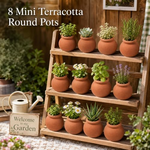 Hiawbon 8 Pcs Miniature Clay Pots Mini Terracotta Pots