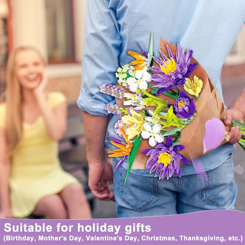 FANTASY&Co. Adult Botanical Collection - Enchanting Floral Elegance Building Art Set - 13 Assorted Flower Models (No Vase) - Premium Home Decor & Festival Gift for Family - style: Floral Elegance