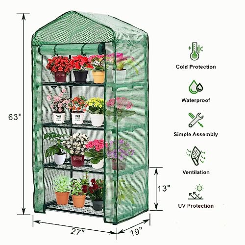 Purlyu Mini Greenhouse for Indoor Outdoor,Plant Green House 4-Tier Rack Stand Portable Greenhouses with Durable PE Cover for Seedling, 2.5x1.6x5.2 FT Ideal Gardening Gifts for Women Men(PLGH704G) - style: 4 TIERS PE (Green)