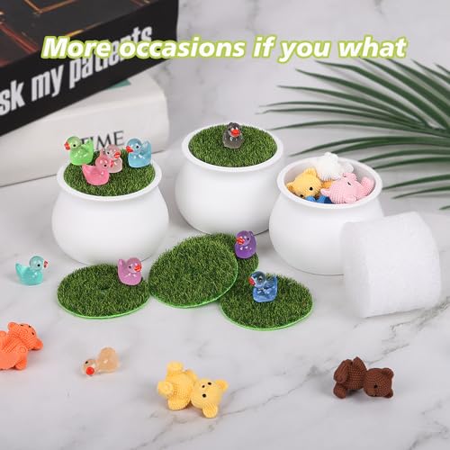 FINGOOO 2 Inch Little White Pots, 12 Pack Plastic Plant Pots with Foam and Simulated Lawn for Crochet Flowers Knit Plants DIY Craft Home Desk Decor