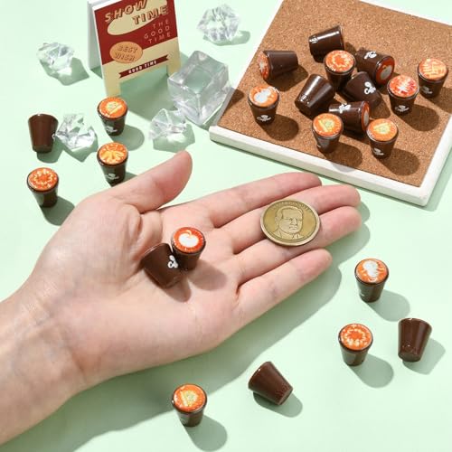 Stiesy 40 Pcs Mini Coffee Cup Collection Resin Espresso Model Decor Miniature Drink Figurines for Barista Theme Shelf Display Coconut Brown Kitchen Decor - color: Brown Coffee Cup-40pcs
