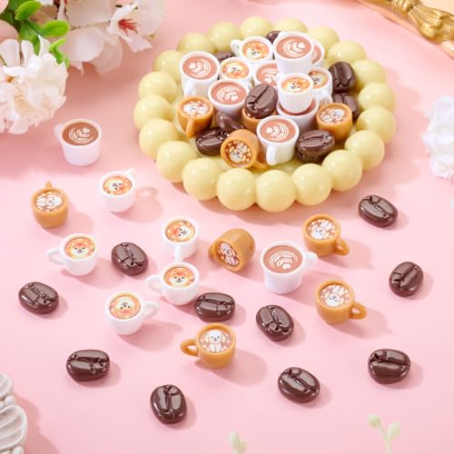 FASHEWELRY 50Pcs Resin Coffee Cup Coffee Bean Miniature Ornaments, Lovely Tableware Tea Mugs for Micro Landscape Garden Dollhouse Accessories Dollhouse Kitchen Play - color: Coffee Cup/Coffee Bean