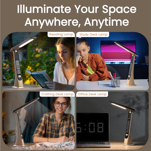 WILIT Rechargeable Lamps Cordless Table Lamp, Foldable Portable Desk Lamp, Battery Operated Lights with Stepless Brightness&Time Display for Home Office, Book Lights, Desk Accesories, Tea White - style: Classic-Tea White