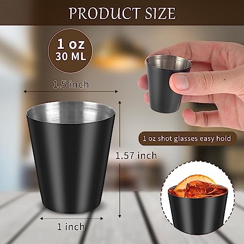 12 Pack Black Stainless Steel Shot Glasses 1 oz Metal Shot Glasses 1oz Pool Shot Glass Set of 12 Small Shot Glasses for Bar Party Cocktail Restaurant Barware Gift (ONLY 1 oz 1.5 Inch Very Small) - color: Black