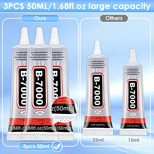 B7000 Glue for Rhinestones Crafts, 3PCS Clear B-7000 Super Jewelry Glue - color: 3x50 ml / 1.68 oz