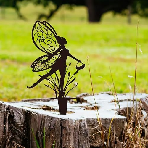 Garden Decoration Fairy Metal Flower Fairy 3-Piece Set Suitable for Yard, Flower Pot, Lawn, Flower Bed Decoration Gifts - color: A-black
