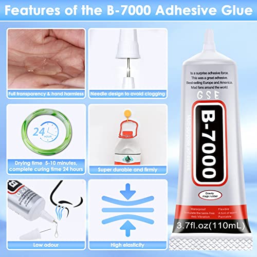 B7000 Rhinestones Glue for Crafts, 110ML Glue of Diamond Jewelry 3.7fl.oz Clear B-7000 Super Jewelry Glue Transparent Industrial Adhesive for Fabric Phone Repair Jewelery Making Crystal Gem - color: 110 ml/ 3.7oz
