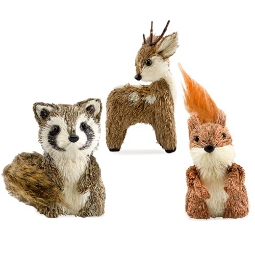 AuldHome Design Woodland Friends Figurines (Set of 3, Deer/Raccoon/Squirrel); Forest Animals Decor for Fall, Christmas, Winter and Themed Decor or Parties - size: Deer / Raccoon / Squirrel