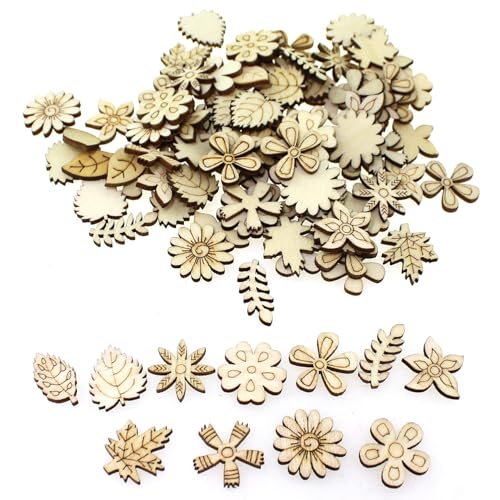 100PCS Wooden Floral Ornament Unfinished Openwork Piece 1 Inch Handcrafted Decorative Accessories DIY Graffiti Painting Sheet