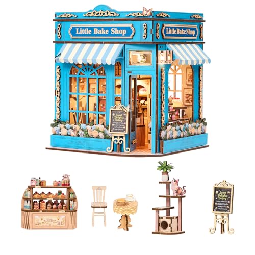 DIY Miniature Dollhouse Kit - 3D Wooden Puzzle for Adults, Illuminated Bakery Model Craft Kit with LED Light, Creative Diorama Room Decor & Hobby Gift,Little Bake Shop - color: Little Bake Shop