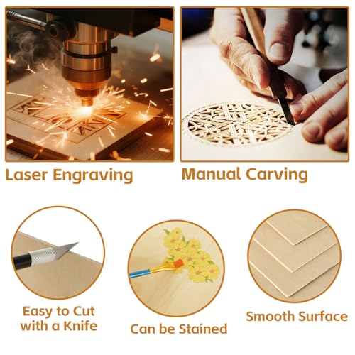 25Pcs 12 x 12 x 1/8 Inch Baltic Birch Plywood Sheets 3mm Unfinished Plywood Sheet for Arts and Crafts, Painting, Pyrography, Wood Engraving, Wood Burning, Laser, Architectural Models