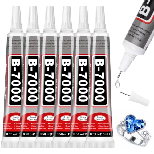 6 PCS 15ml B7000 Rhinestone Glue Clear for Bedazzling with Precision Tip
