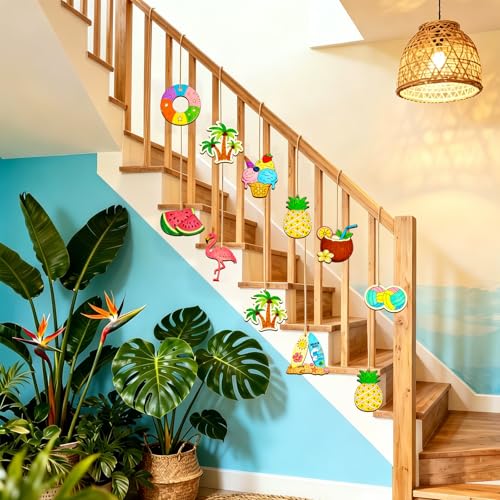 80PCS Unfinished Ornament Wood Crafts, Painting Blank Wooden Cutouts - color: Summer