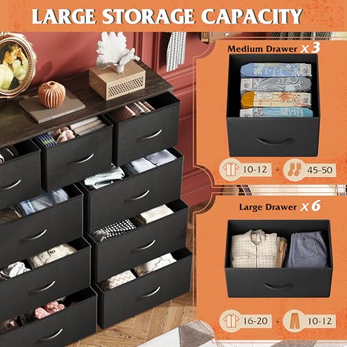 WLIVE Tall Dresser for Bedroom, 9 Drawer Chest of Drawers, Charcoal Black - color: Charcoal Black