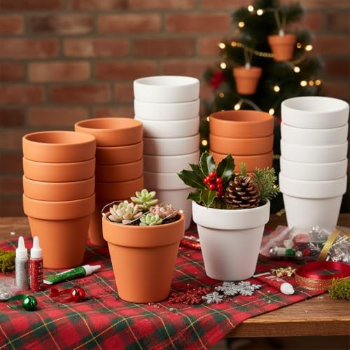 Terracotta Clay Pots with Drainage Holes, 4 Inch, Pack of 24, for Succulents, Plants, and DIY Crafts - color: 4-inch Red