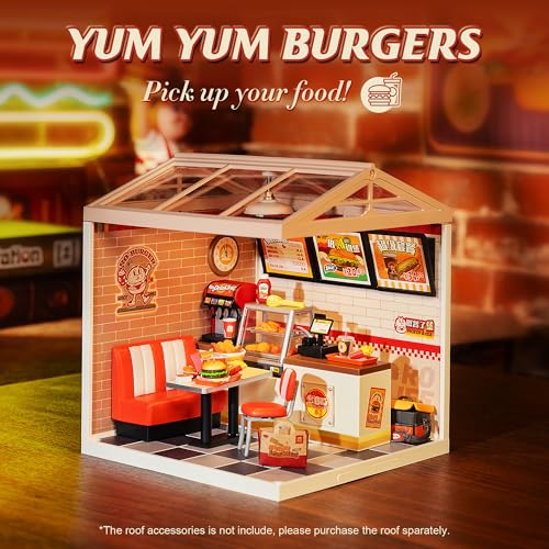 Rolife DIY Miniature Plastic House Building Set Toys Playset with LED Suitable for Mini Figures Construction Toys Diorama Kit Gifts for Teens Adults (Yum Yum Burgers) - style: Yum Yum Burgers