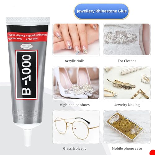 B-7000 Clear High-Viscosity Glue - Perfect for Rhinestones, Jewelry, Beads | Ideal for Fabric, Shoes, Clothes, Phone Screens, Metal, Stone, Nail Art, Glass (4X15ML/0.5oz)