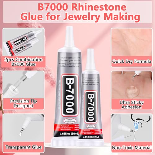 Shynek 2Pcs B7000 Rhinestones Jewelry Glue Clear Adhesive Elastic Bracelet Glue with Precision Tip for Fabric Face Gem Crafts Jewelry Making Clothes Elastic String Metal Stone Wood Glass - color: B