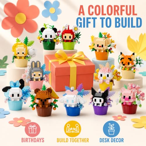 12 Pac Mini Building Block Flower Pot Set for Desk and Shelf Decor