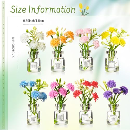 Ripeng Set of 8 Car Dashboard Decorations Flowers Cute Car Accessories for Women Mini Flowers Bouquet Vehicle Interior Decor with Double Sided Tape for Rear View Mirror Dashboard - style: Classic