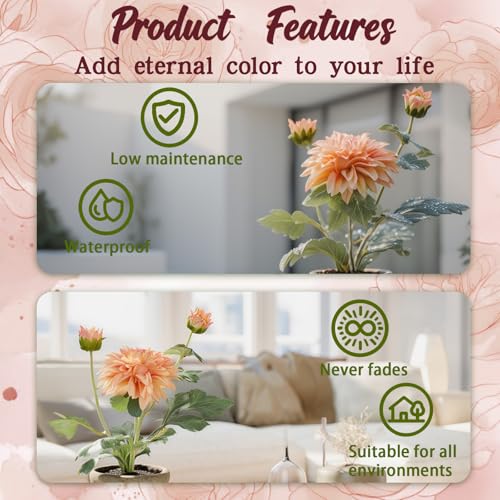 Champagne Artificial Dahlia Flowers in Pot, Faux Floral Decor - color: Dahlia Champagne