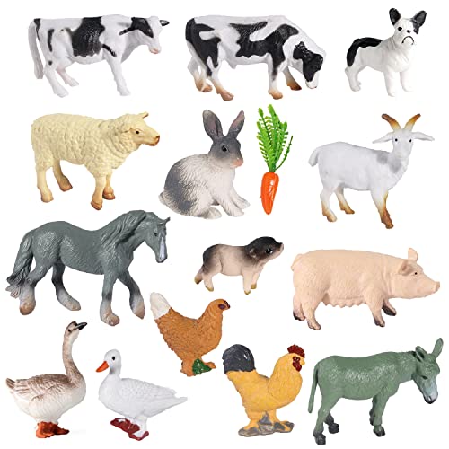 SIENON 15Pcs Farm Animal Figures Toys Realistic Mini Farm Animal Figurines, Farm Barn Animals Playset, Miniature Farm Animal Cake Topper Ornaments for Easter Egg Fillers Birthday Animals Theme Party - size: 15 Pieces Mini Farm Animals