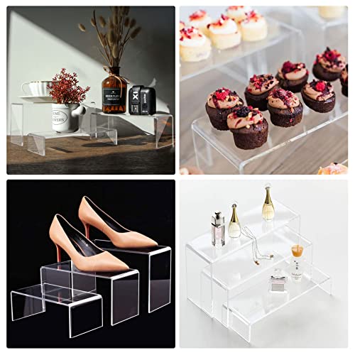 ANDGOO Large Acrylic Display Risers, 2 Sets(11.2”L-11.6”L-12”L) Clear Rectangular Showcase Collectibles Display Shelf, Retail Desktop Risers Display Stand for Organize and Decoration - color: Clear, size: 6Pcs (11.2”L~11.6”L~12”L)