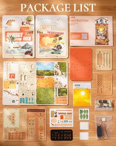 Rolife DIY Book Nook Kit Sunset Isle, 3D Puzzles Coastal Sunset Theme Miniature House Kit, Lemon Tree & Seaside View Decor for Bookshelf, Creative Gift for Adults - color: Sunset Isle