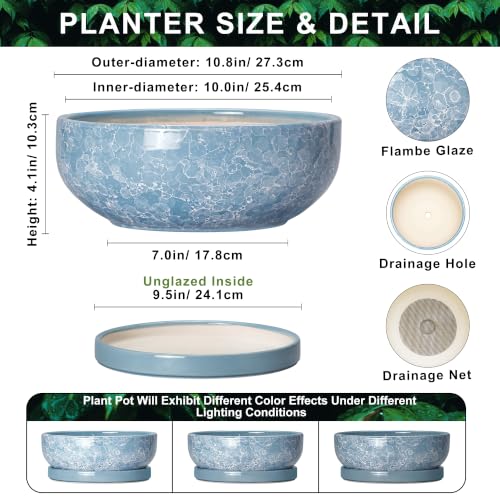 Bonsai Tree Pots, 10 Inch Ceramic Bonsai Planter, Droplet Blue - color: Droplet Blue, size: 10 Inch