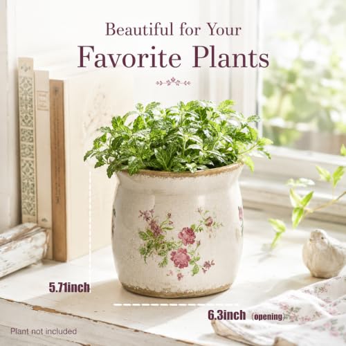 Doysayes Vintage Ceramic Flower Pot for Indoor Plant with Drainage Hole - color: Pink