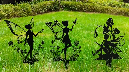3Ps Garden Decor,Yard Decorations Outdoor,Fairy Decor,Suitable for Courtyard, Flower pots, lawns, Flower beds Decoration, Gifts - color: A-black05