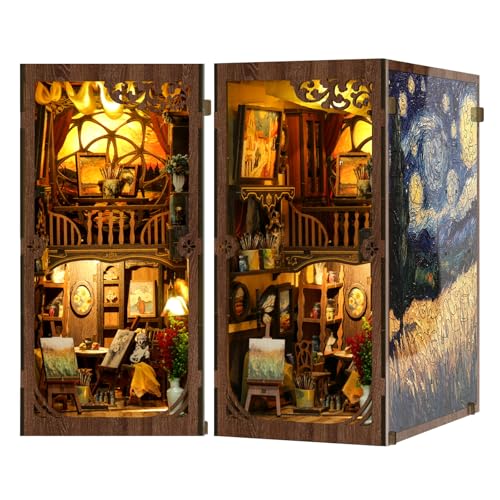 Book Nook Kit, 3D Wooden Puzzles for Adults, DIY Miniature House Kit for Adults, Booknook with LED Light, Gifts for Family, Friends and Book Lovers, Bookshelf Decor(World in a Frame) - color: World in a Frame
