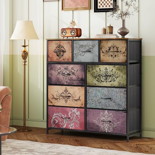 WLIVE Tall Dresser for Bedroom, 9 Drawer Chest of Drawers, Pattern - color: Pattern
