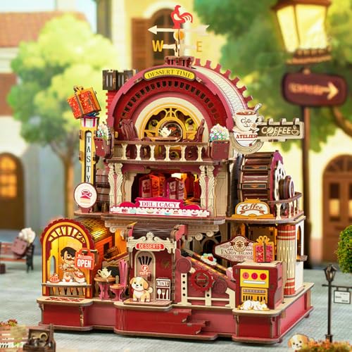 3D Wooden Puzzle for Adult, 3D Puzzle DIY Miniature House Kit for Adult, Booknook with LED Light, 3D Wood Puzzle Gifts for Family, Friend, Bookshelf Deco(Sweet Treats Workshop) - color: Sweet Treats Workshop