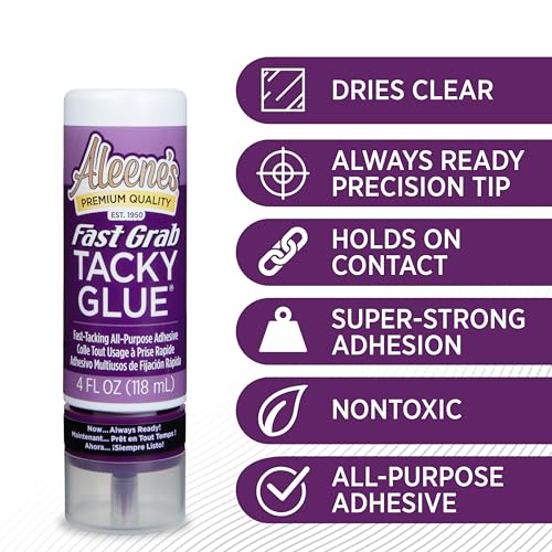 Aleene's Fast Grab Tacky Glue for Crafts in Always Ready Bottle, Nontoxic, Fast Hold, Dries Clear, 4 fl oz