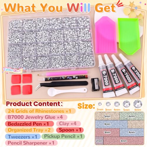 TINKRSTUFF 36000Pcs Silver Rhinestones Bedazzling Kit - color: Silver Clear, size: Large Pack with Glue